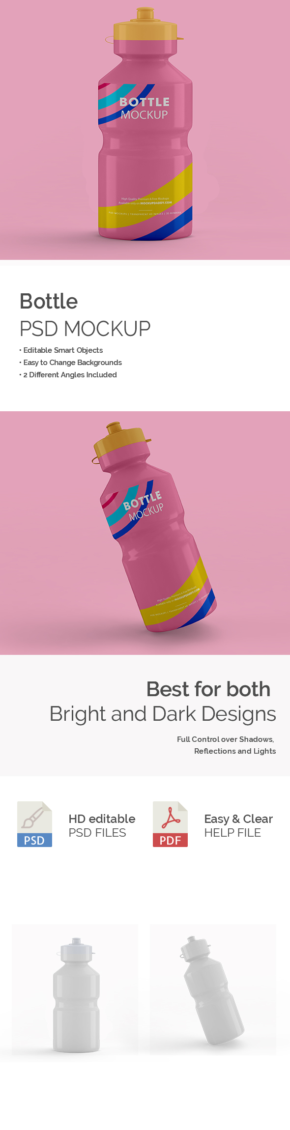Customizable Sports Plastic Water Bottle Mockup in pink color with yellow cap