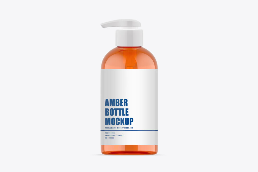 Amber Bottle with Pump Mockup