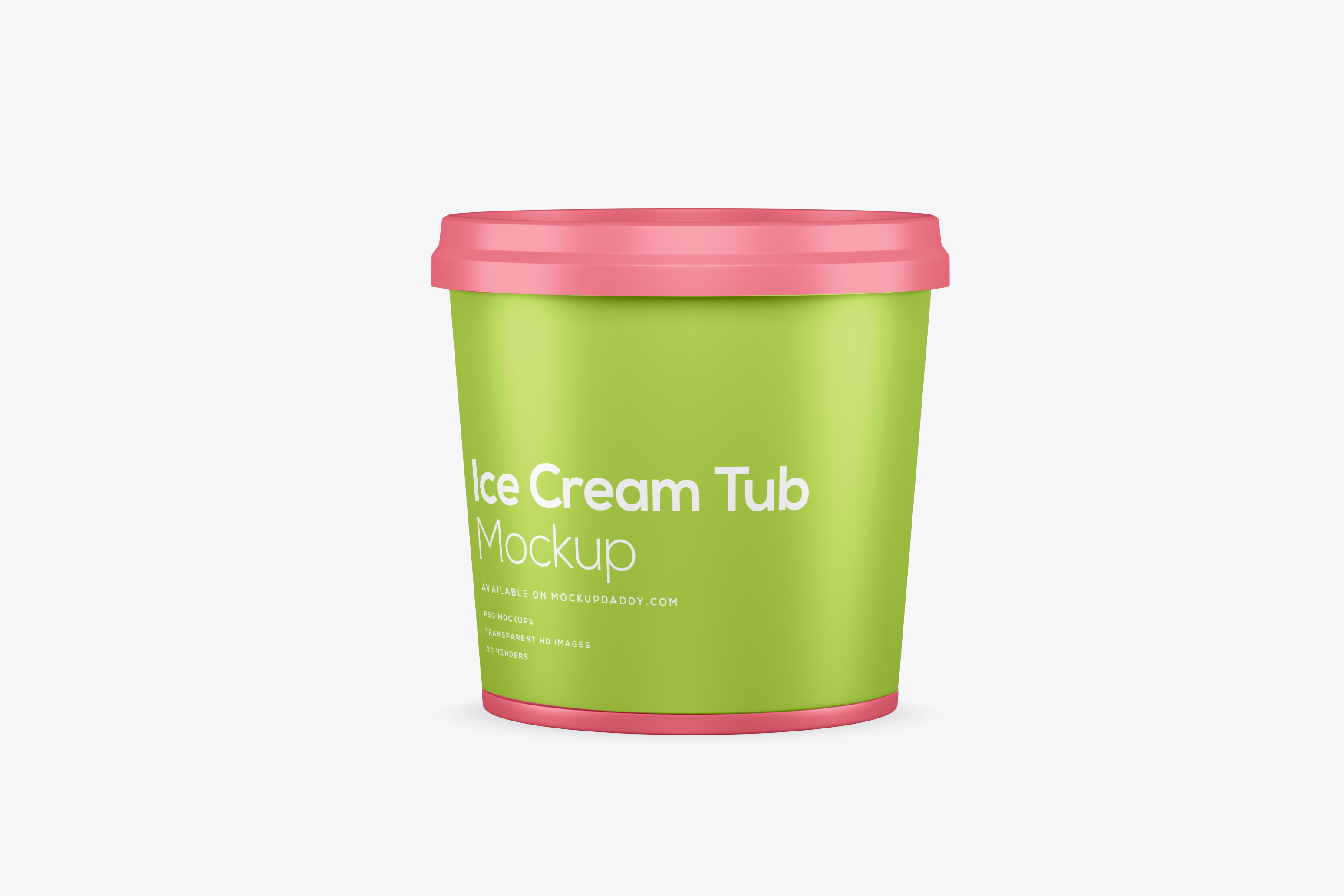 Pink lidded ice cream tub mockup in PSD format.