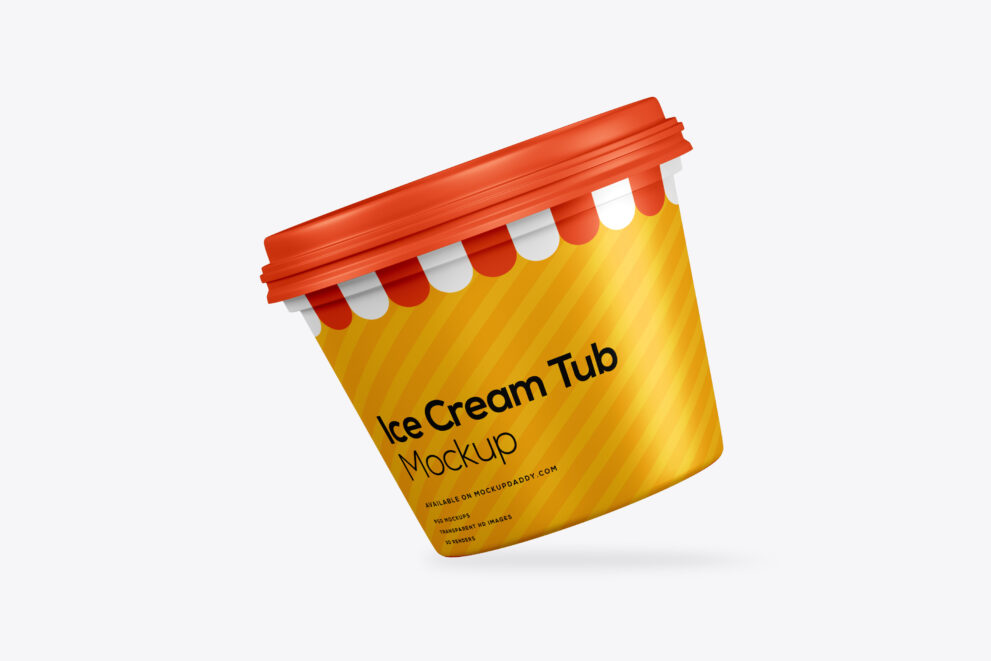 Mini Ice Cream Tub Psd Mockup Floating