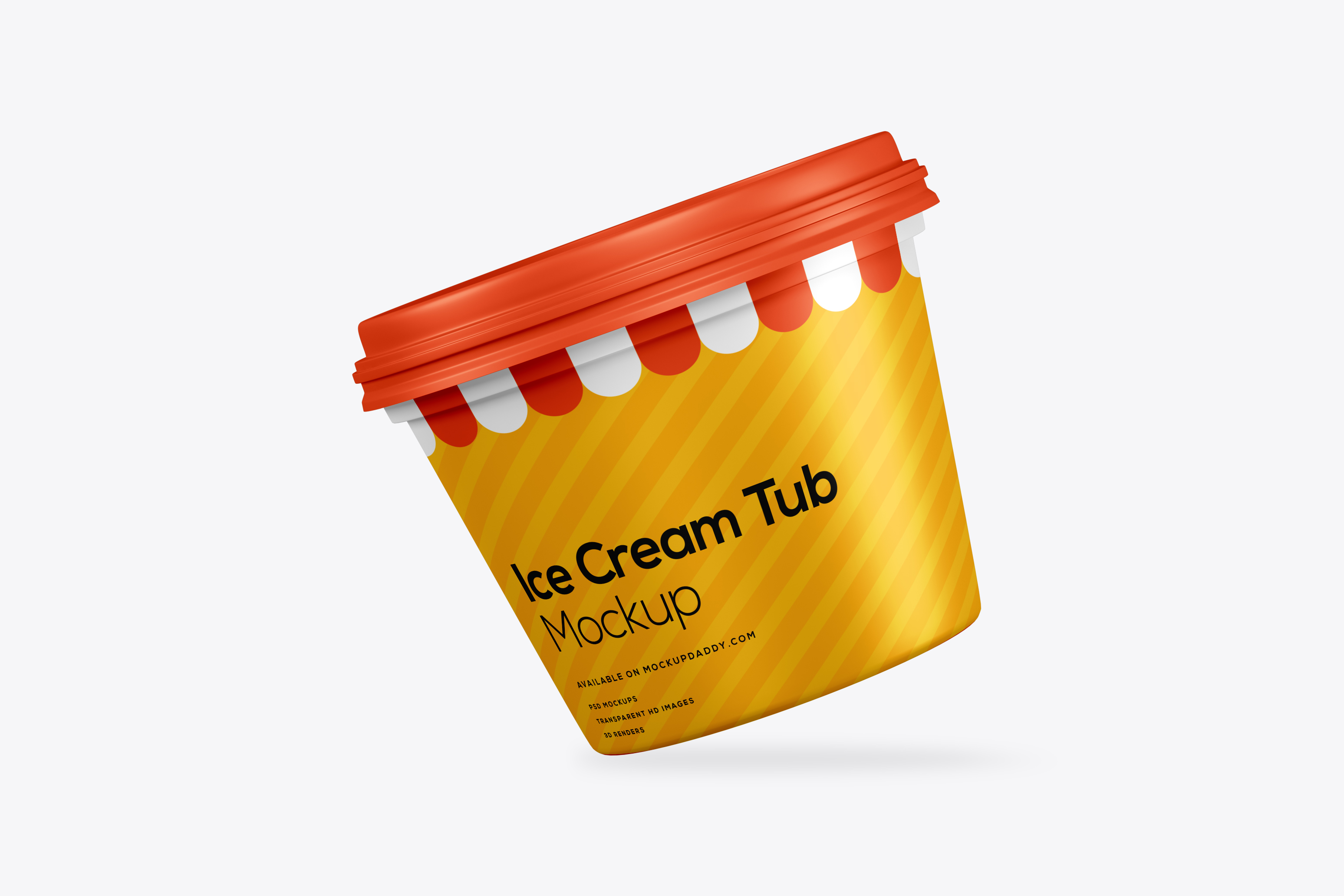 Floating Mini Ice Cream Tub Psd Mockup on white background.