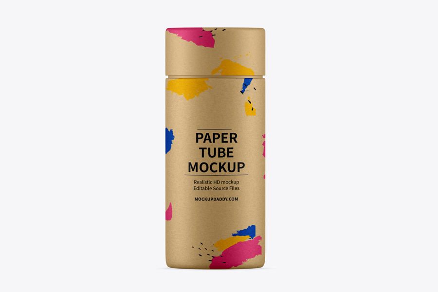 Brown Tileable paper tube mockup with multicolor design