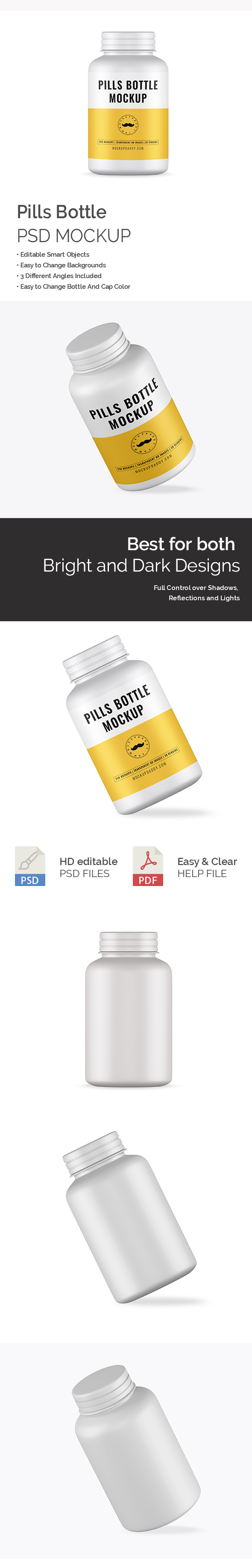  Customizable Pills Bottle MockUp with yellow label on white background.
