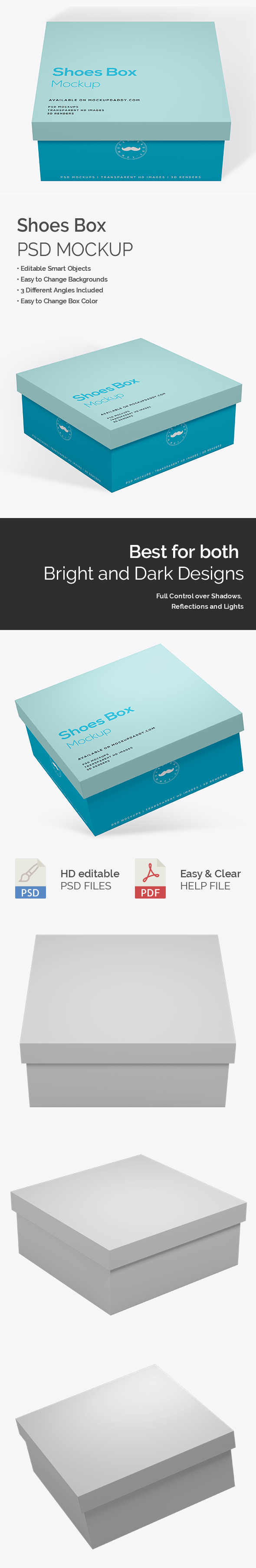Blue customizable shoe box Mockup with light blue top on white background.