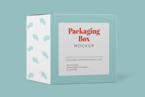 Square Box Mockup with white label and blue background