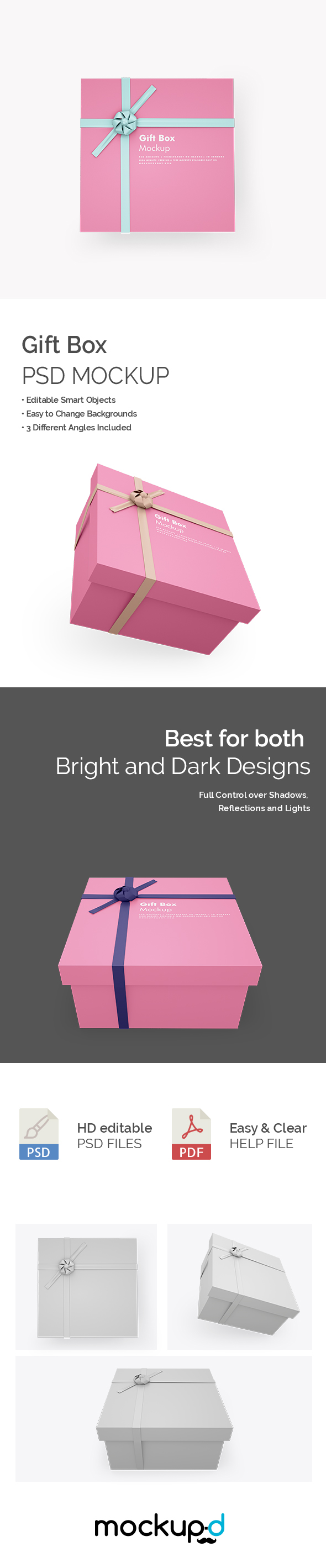 Pink Square Gift Box Mockup on white background with customizable option.