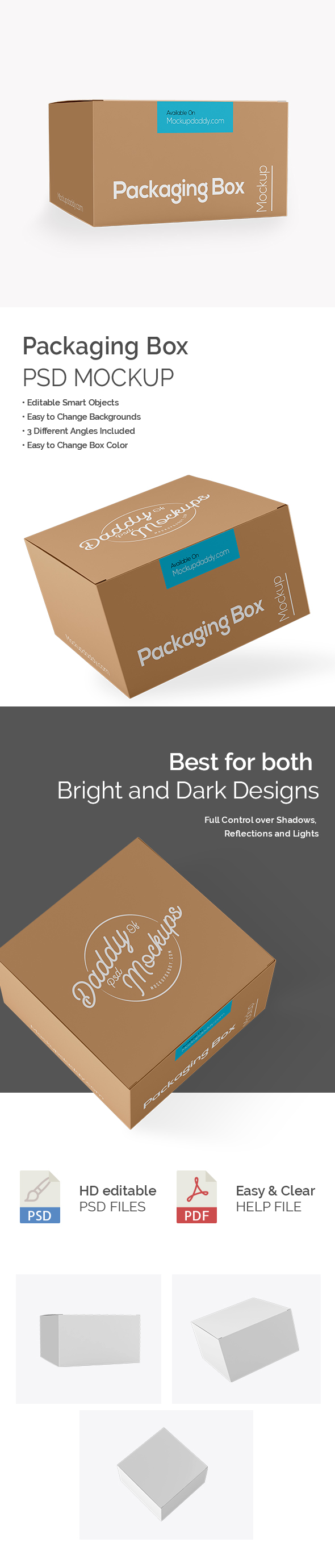 Brown Square Packaging Box Mockup with customizable option.