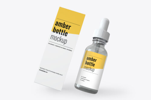 Transparent Dropper Bottle with Box Mockup Free