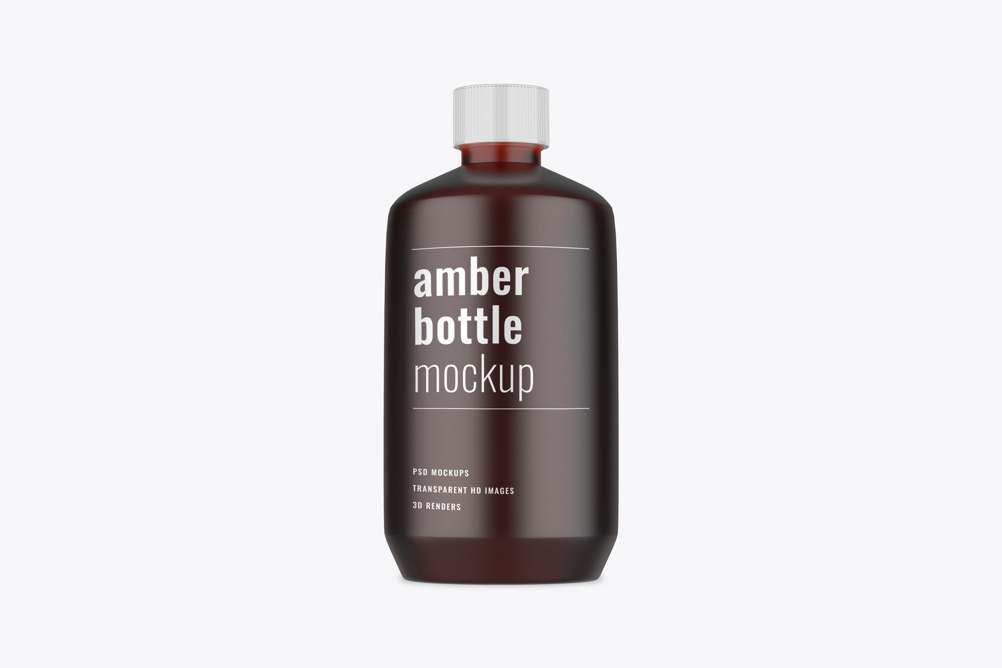 Essential Oil Bottle Mockup with Clear Label and white cap.
