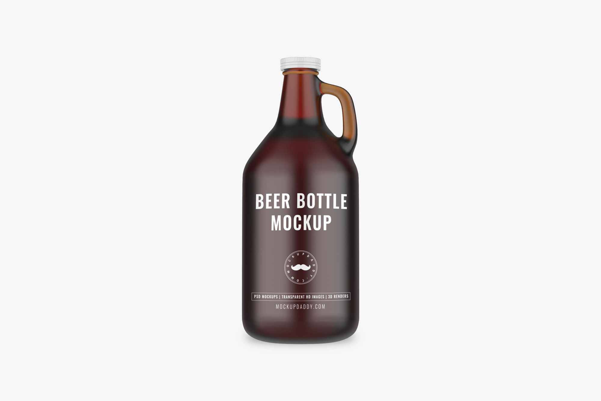 Black transparent Growler Bottle Mockup Clear Label with white cap.