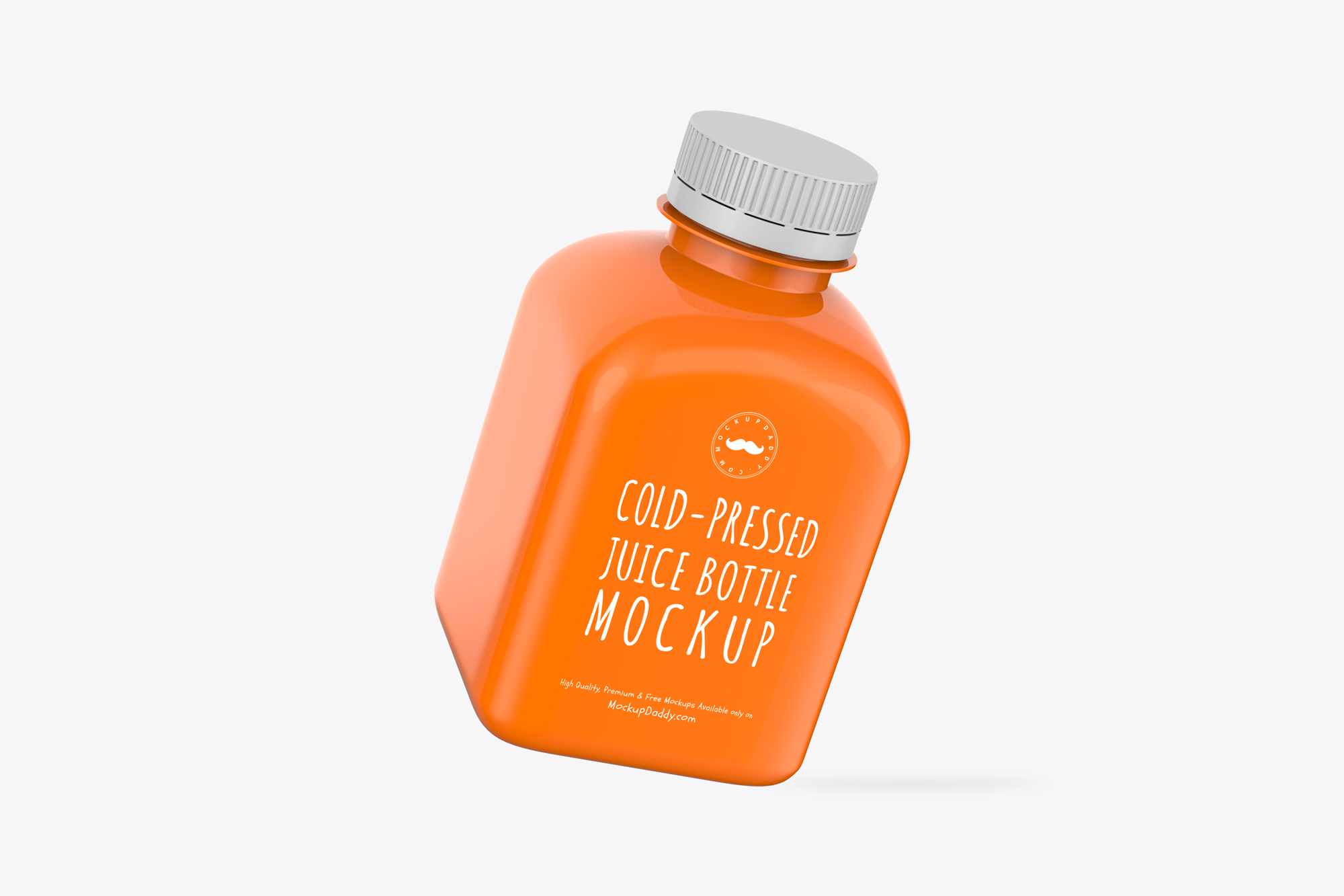 Mini orange Juice Bottle Mockup with white cap.