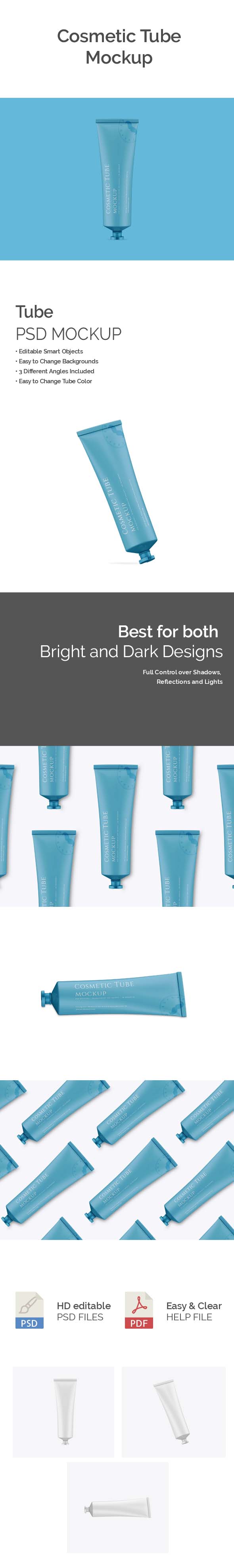  Blue Premium Cosmetic Tube Mockup with customizable option