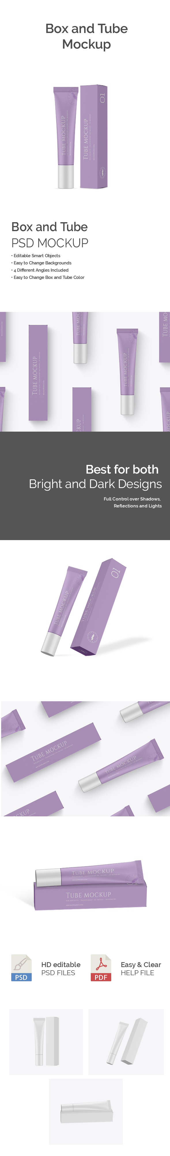 Purple Tube and Box Psd MockUp with white cap and customizable option.