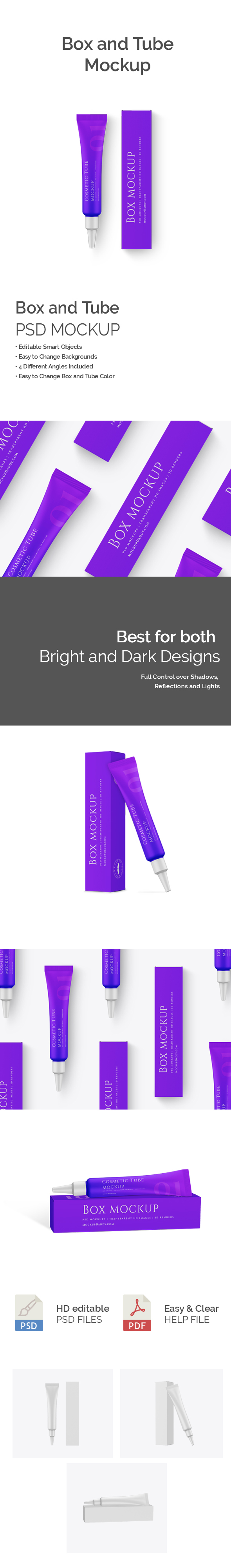 Blue cosmetic Tube and Box PSD mockup with white cap and customizable option.