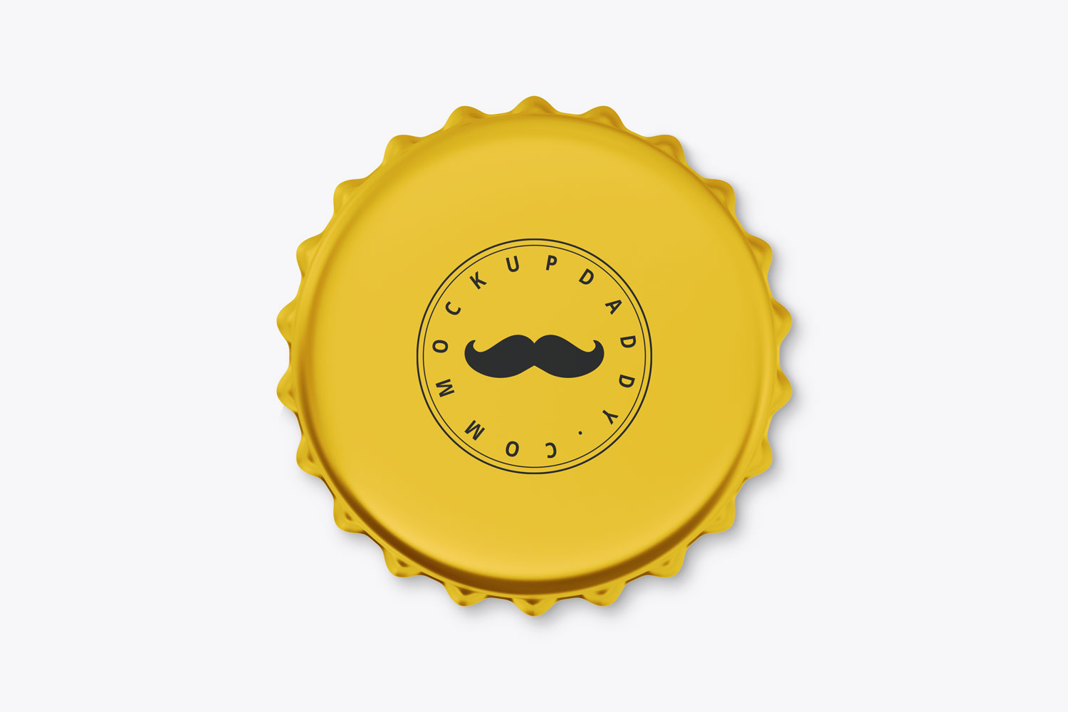 Yellow bottle cap mockup with mustache from the upper side.