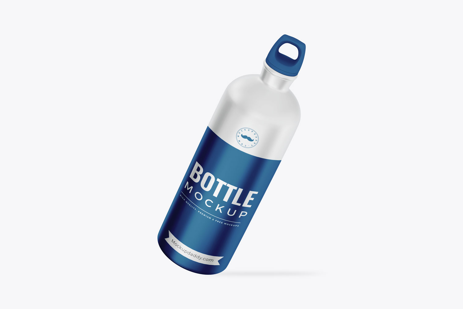Floating Aluminium Bottle Mockup in blue and white color with blue cap.