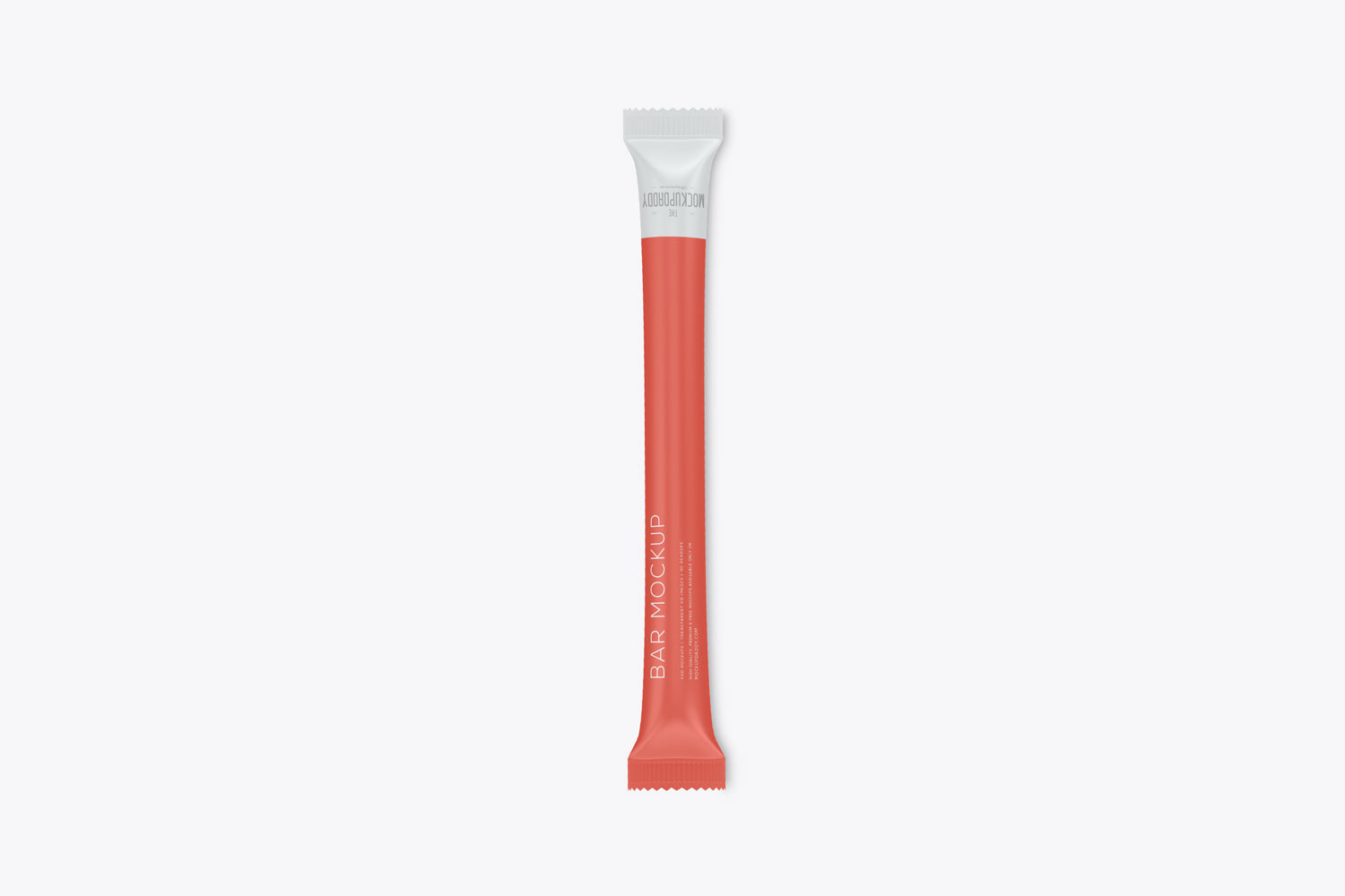 Long Stick Sachet PSD Mockup in white and red color.