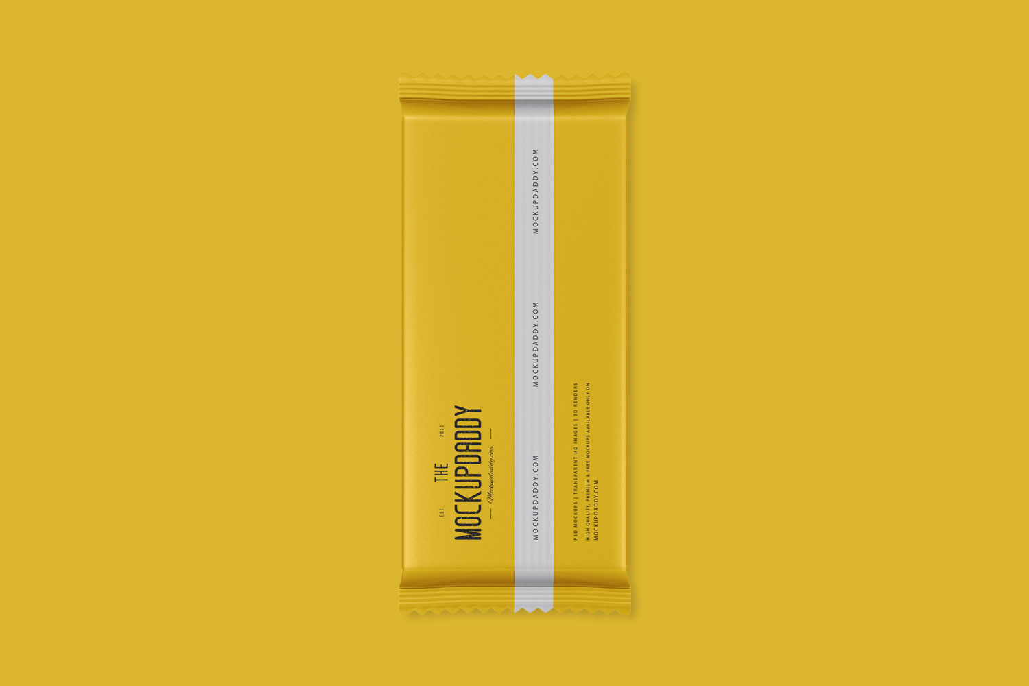 Yellow Rectangle Chocolate Wrapper Mockup from the back side.
