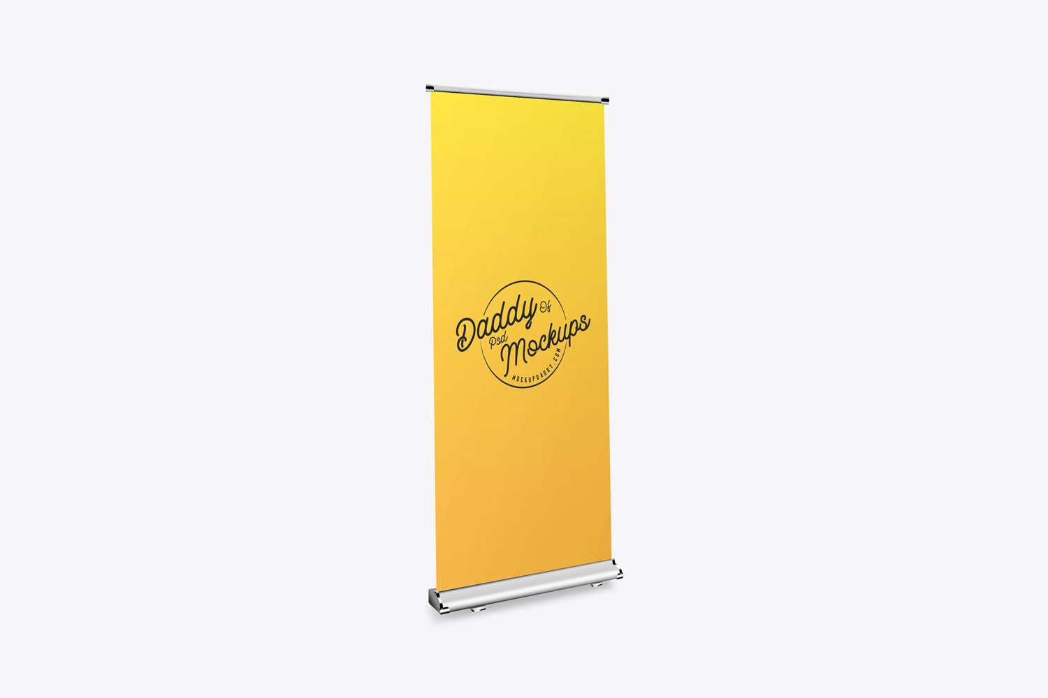 Digital roll-up banner mockup with geometric shapes and text