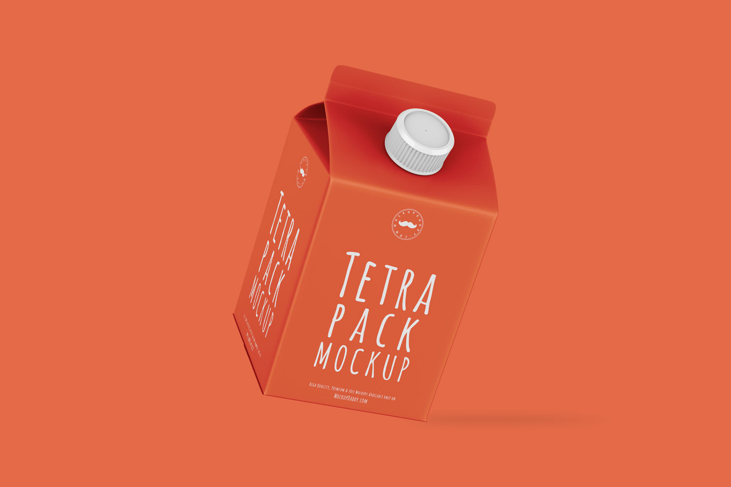 Small Red Floating Tetra Pack Mockup on red background