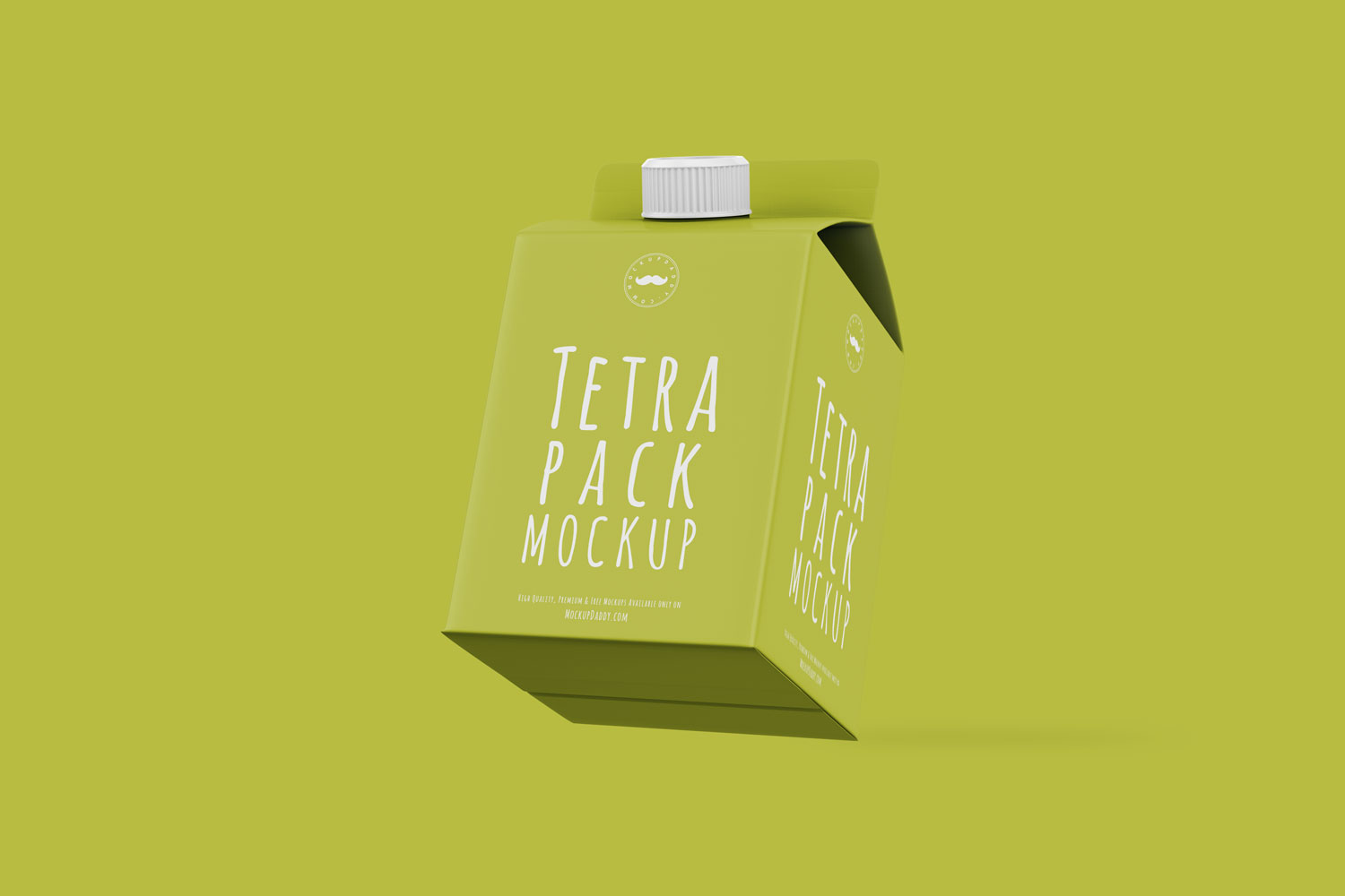 Small floating Tetra Pack Mockup in green color with white cap.