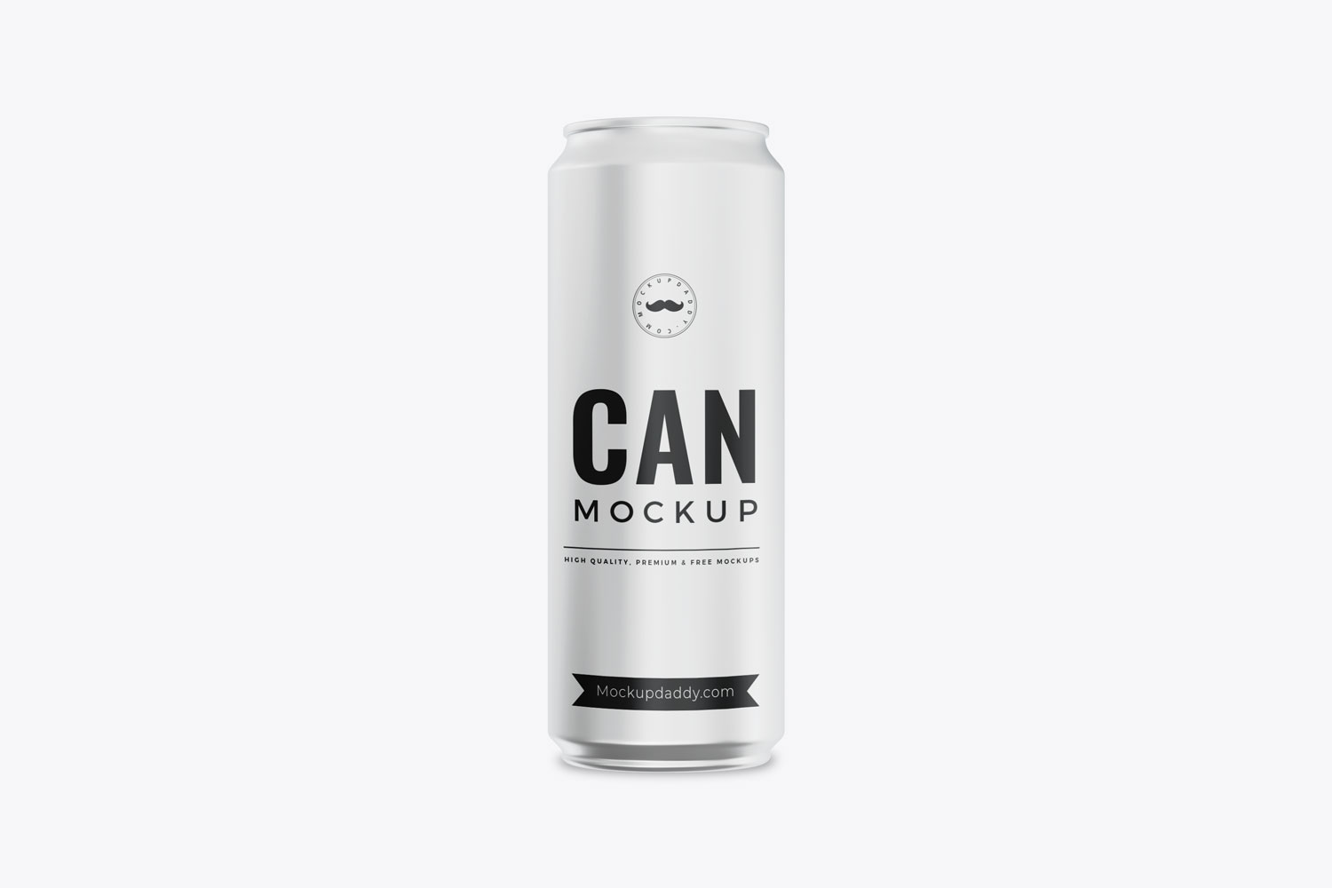 Silver Soda Can Front Mockup with black text.
