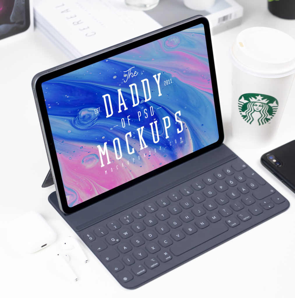 Download Free iPad Pro with Keyboard Mockup - Mockup Daddy