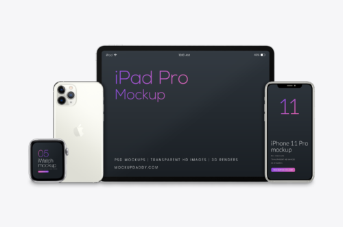 2019 Apple Devices Psd Mockup - iPhone 11, iPad and Watch 5