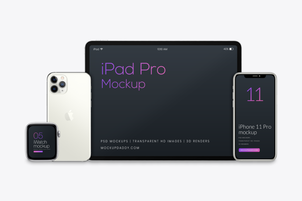 2019 Apple Devices Psd Mockup - iPhone 11, iPad and Watch 5