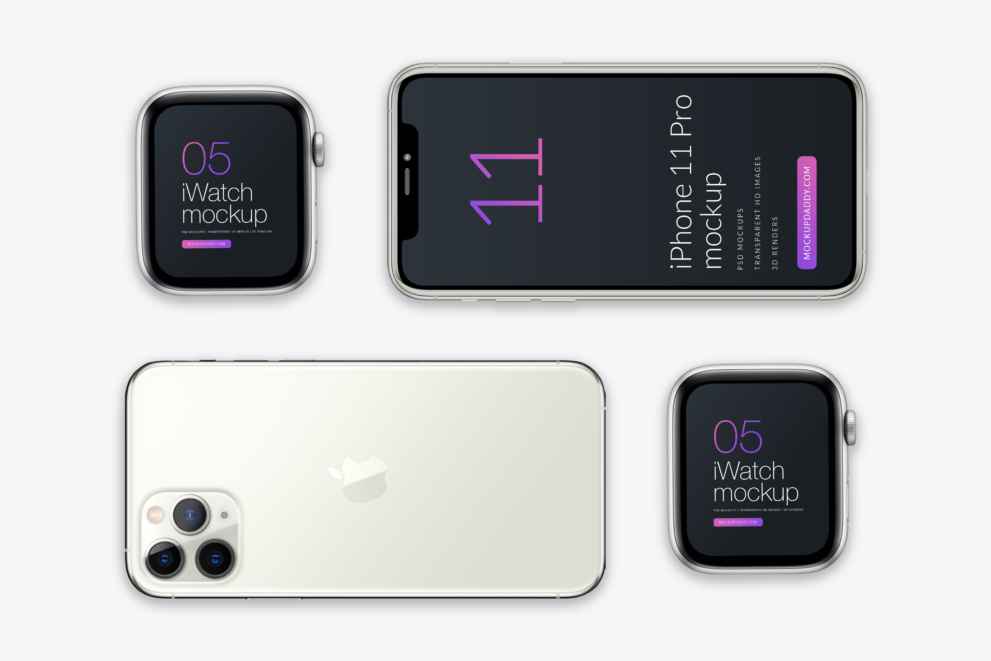 Free iPhone 11 and Apple Watch 5 Mockup
