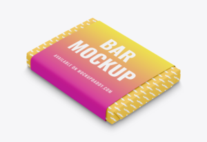 Chocolate bar packaging template with a colorful, geometric design.