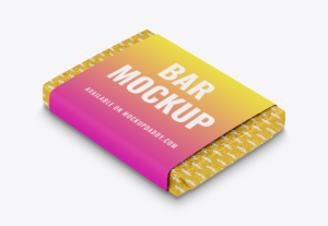 Digital mockup of a chocolate bar wrapper with customizable label