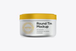  Customizable Cosmetic Tin Jar Mockup Front with black text