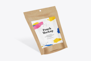 Floating Doy Pack Mockup in brown color with multicolor label.
