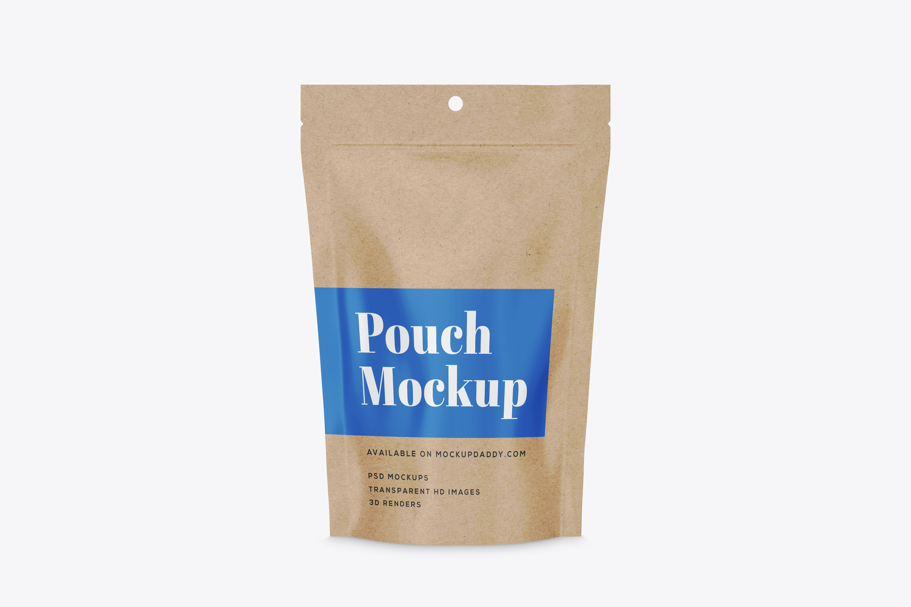 Mockup of a brown kraft paper doypack pouch with a zipper