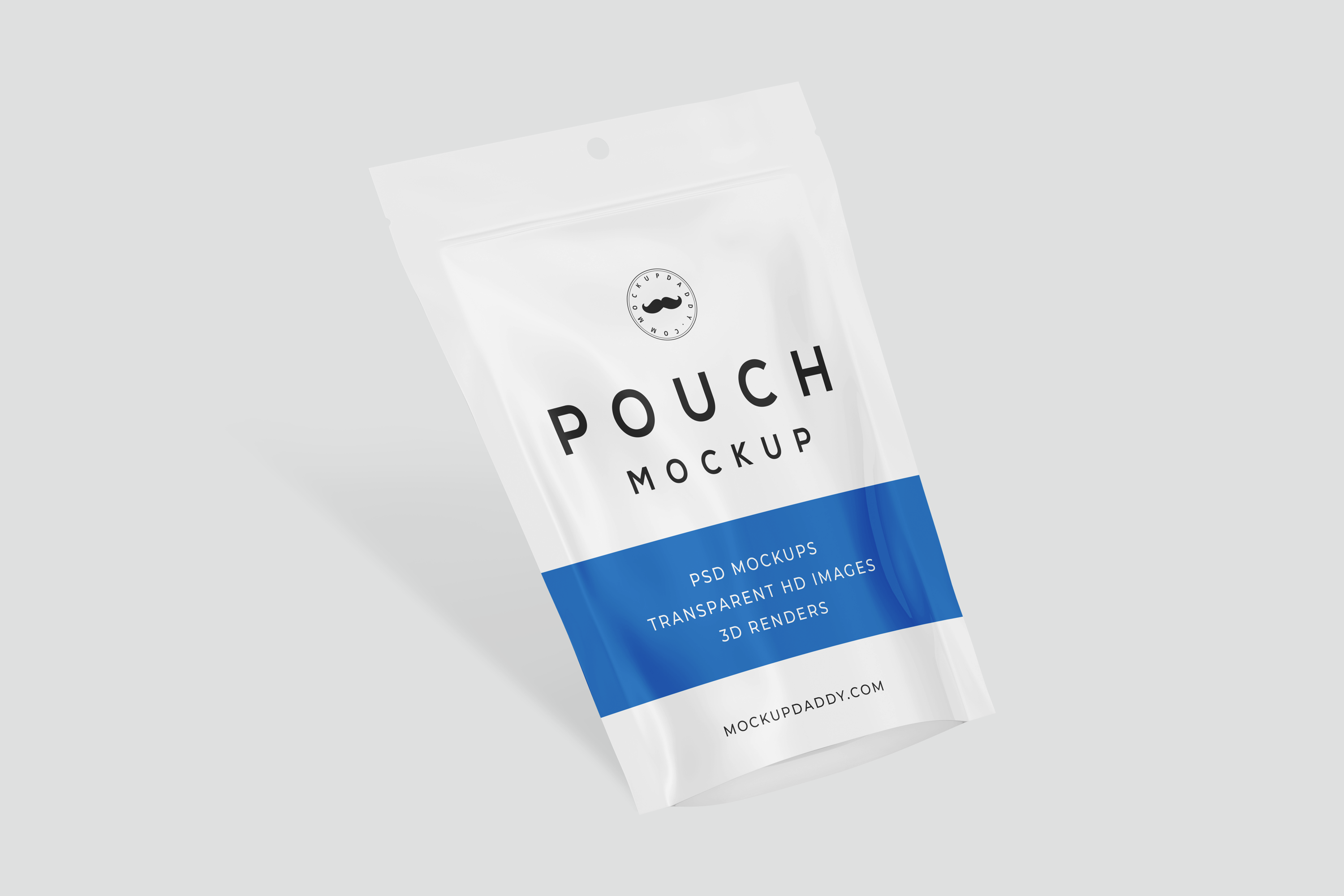 White Doypack with Ziplock Floating Mockup with blue customizable design.