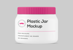 White Plastic Jar PSD mockup with a pink cap on a white background.