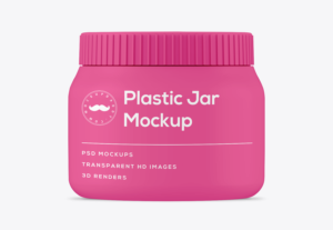 PInk Plastic Jar Mockup with pink cap on a white background.