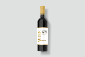 Black Regular Wine Bottle Psd Mockup with white label and brown cap