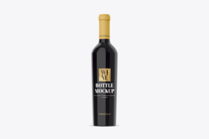 Premium Wine Bottle Psd Mockup in black color with brown cap.