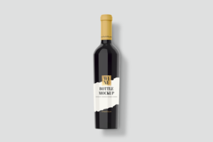 Premium Wine Free Psd Mockup with white label and black text.