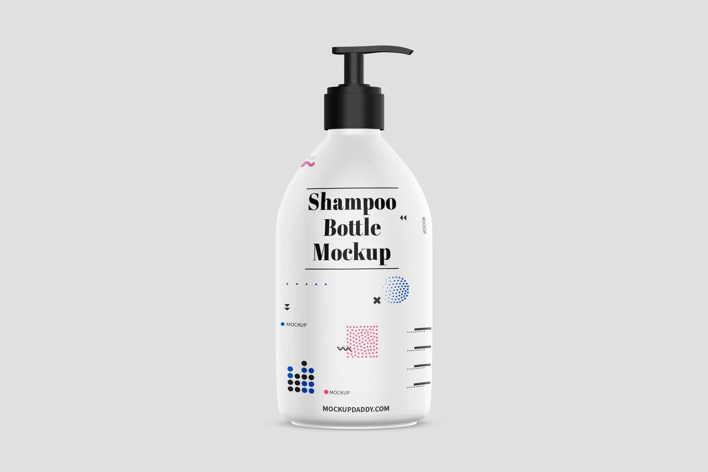 White Shampoo Bottle Mockup with black text and pump