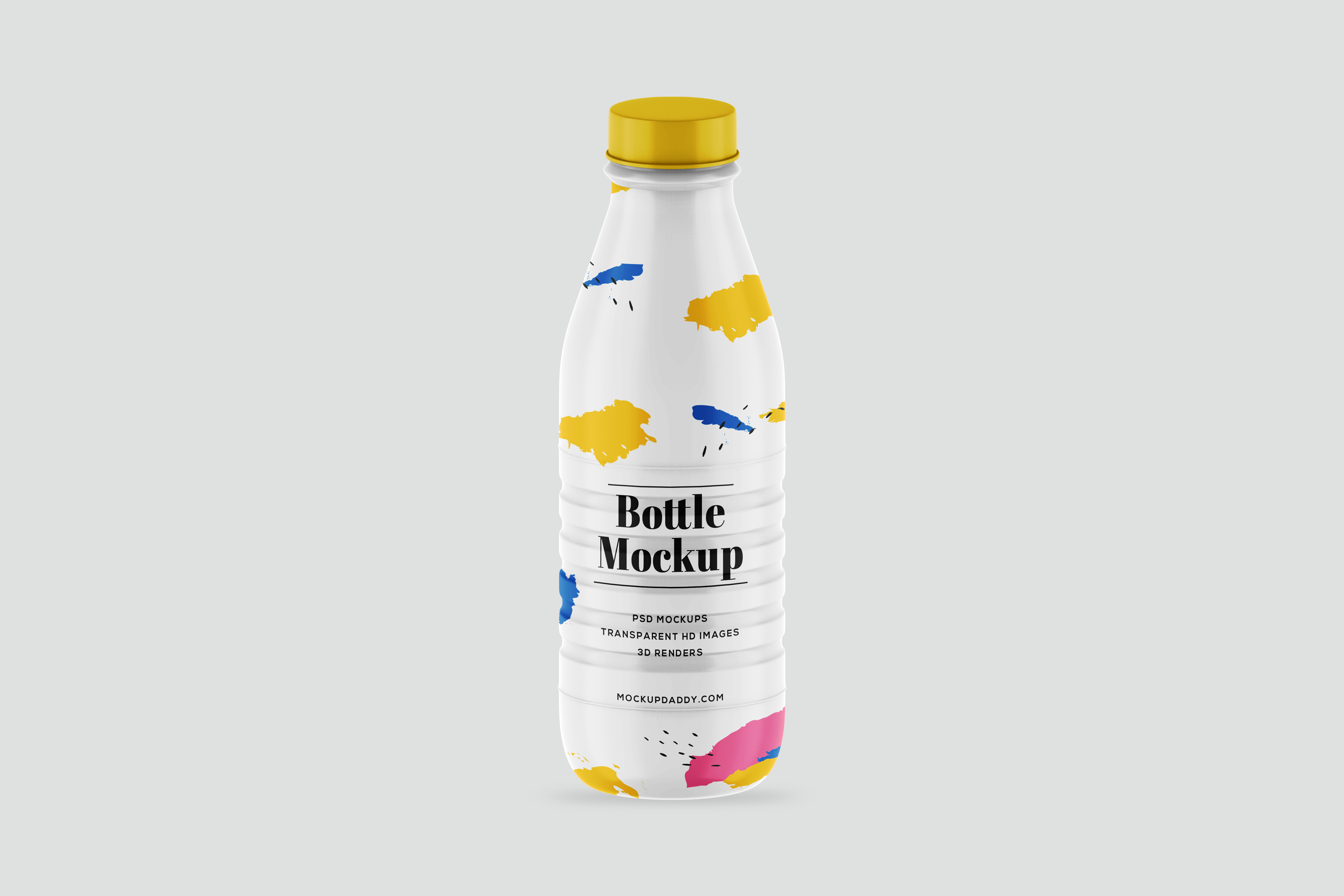 Digital mockup of a clear plastic smoothie bottle with a yellow lid.