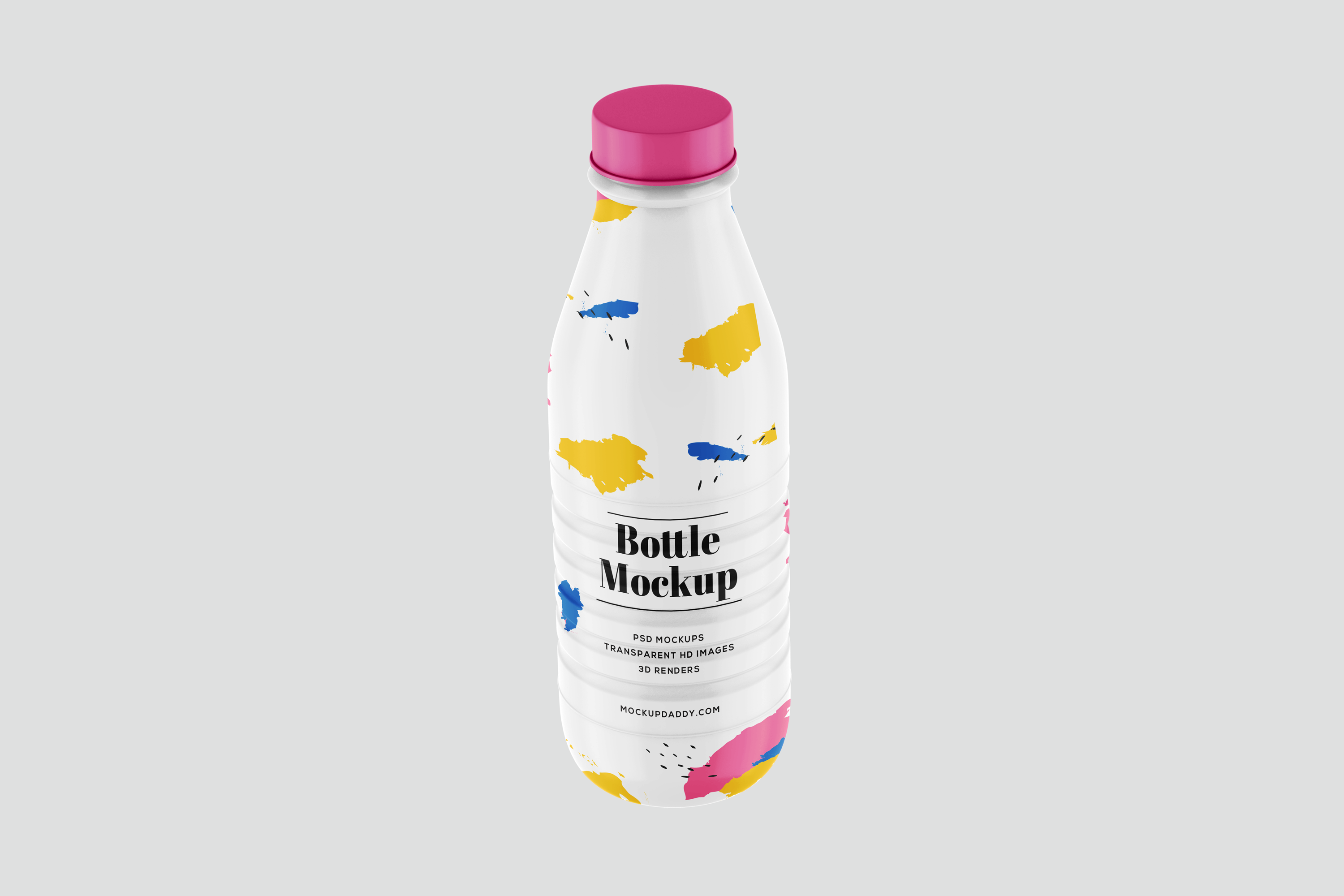 Smoothie Bottle Psd Mockup with pink cap from the upper side.