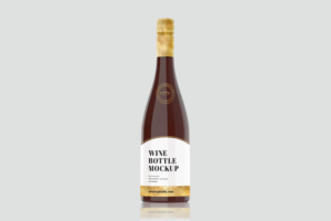 Red Wine Bottle Mockup with white and golden label.