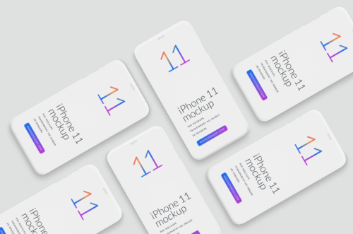 iPhone 11 Isometric App Design White Mockup