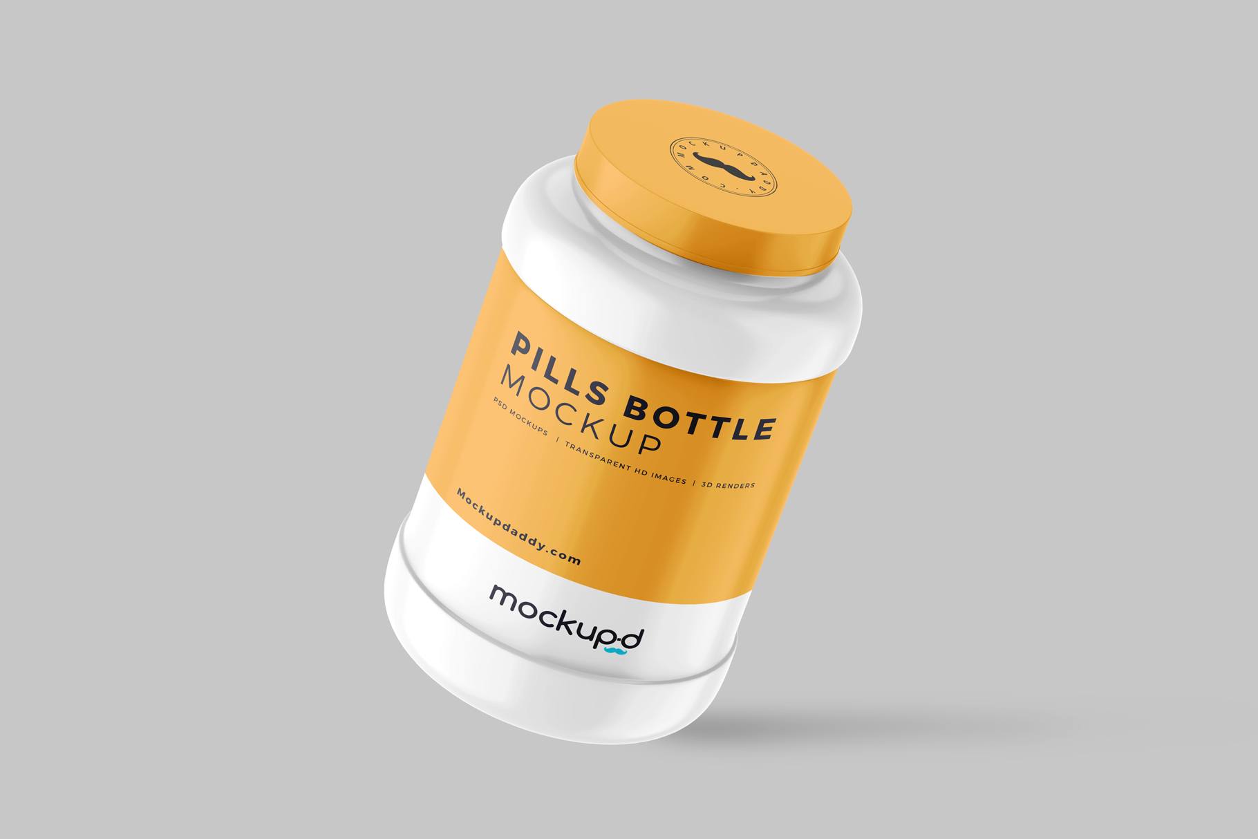 white 3D Supplement Isolate Mock-up with orange label and lid.