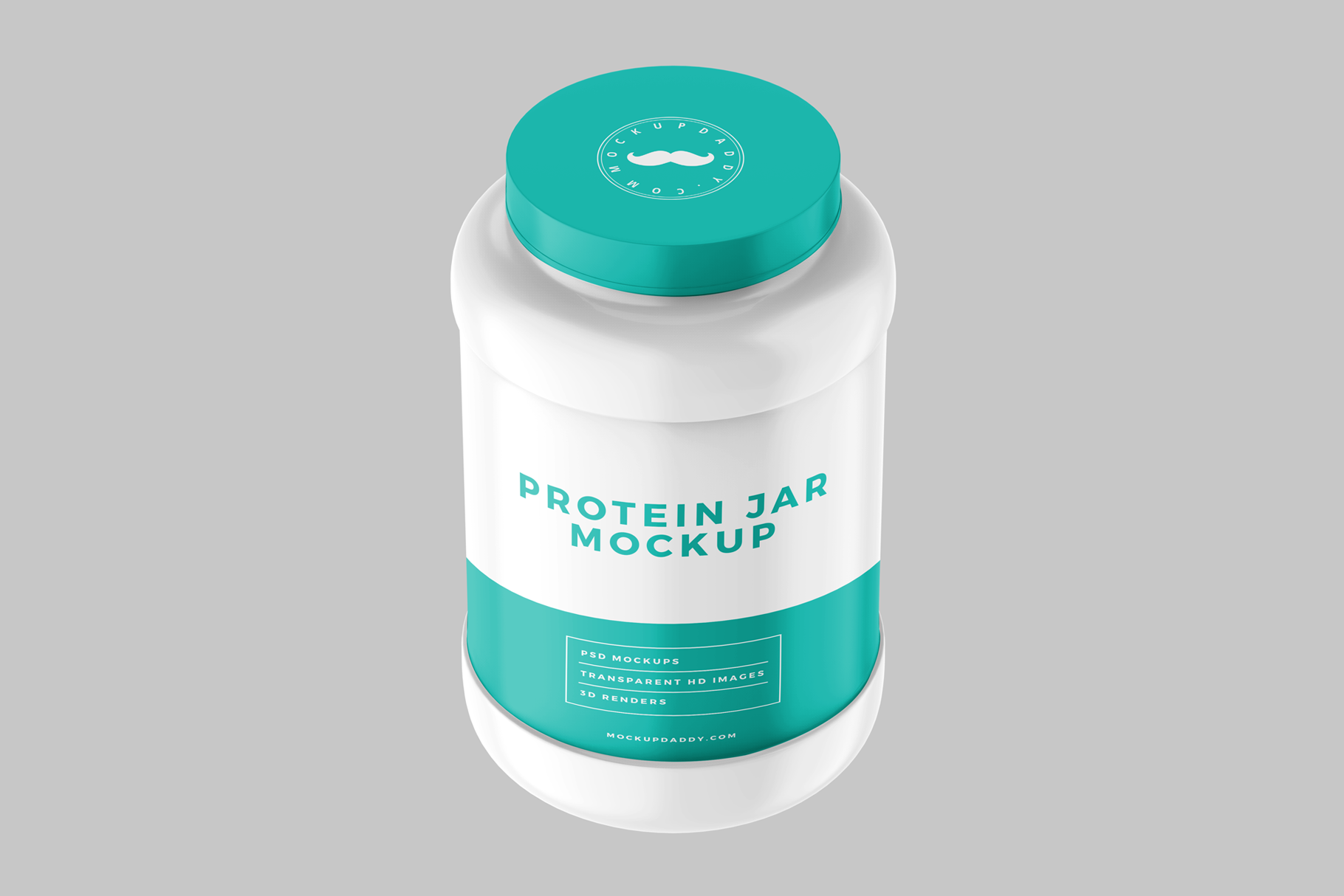 White 3D Supplement Mockup with green label and lid