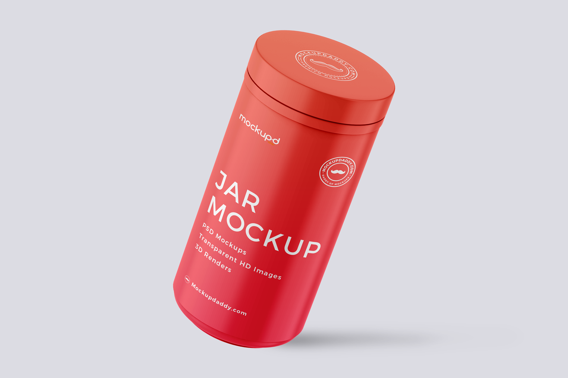 Red 3D Supplement Jar Mockup with red lid.