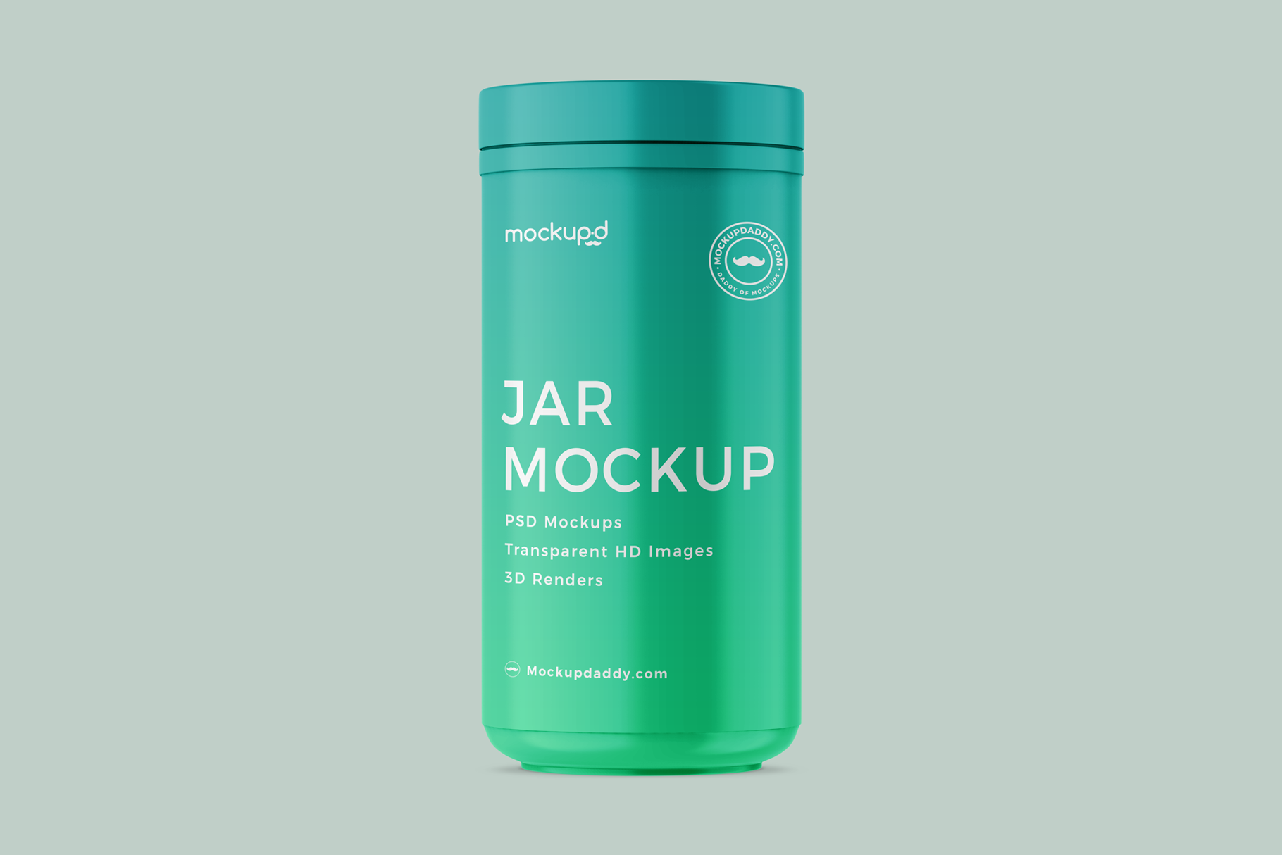 Green 3D Supplement Jar Mockup with green lid.
